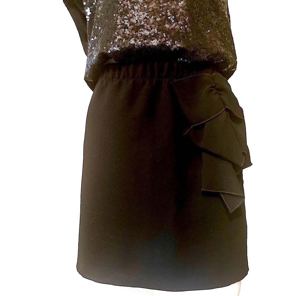 Sandro Black Ruffled Bow Mini Skirt Size Small Elastic Stretch waist
